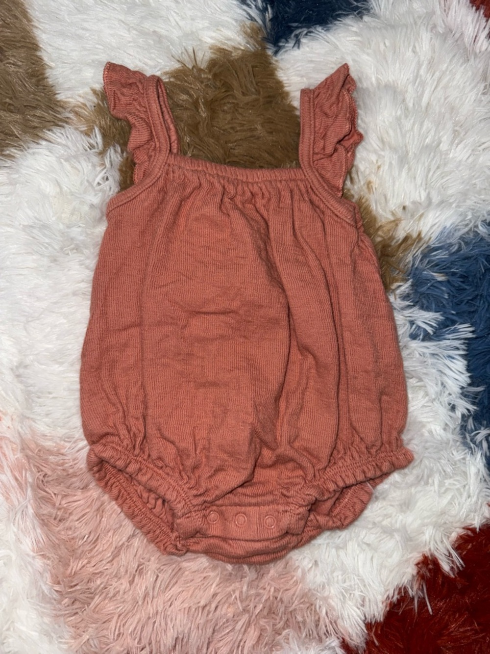 Rust Ruffle-Strap Baby One-Piece Romper